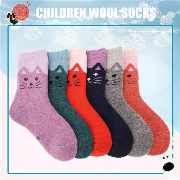 6 Pairs, Kids Wool Winter Warm Thick Thermal Crew Boot Heavy Cozy Socks - Picture 5 of 5